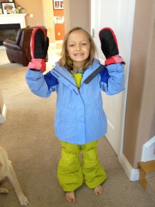 Elfie's bright new snow gear