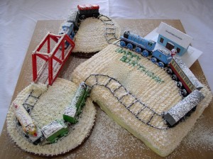 DIY Thomas Train snowy winter cake with toy trains