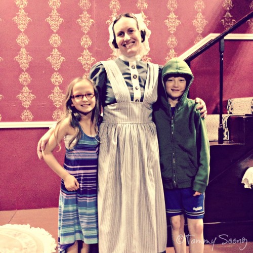 With my kiddos, on the set of The Heiress.